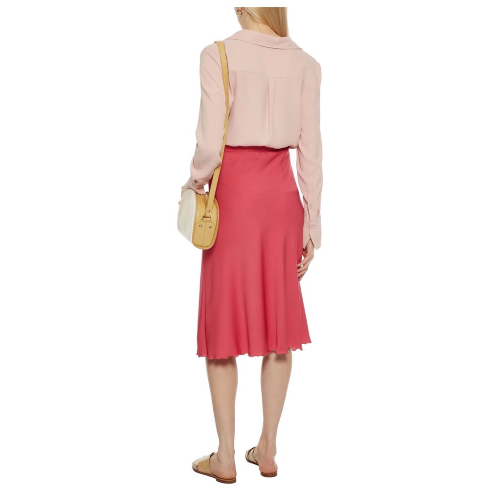 NWT THEORYSilk-blend crepe de chine skirt Pink Lettuce trim Size 14 - Picture 2 of 4